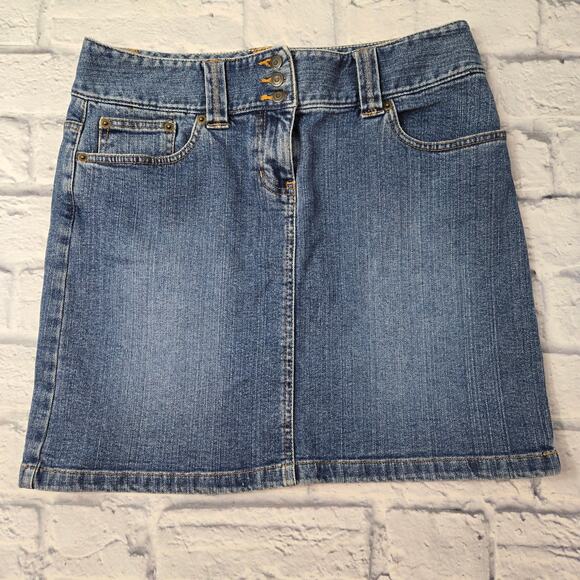 Ann Taylor Loft Denim Skirt Stretch Mini 3 Button Waistband size 6 - Picture 3 of 10